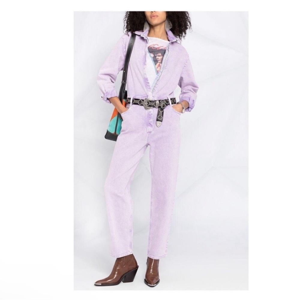 New IRO Nouka Utility Denim Jumpsuit Zip Front Straight Leg in Lilac